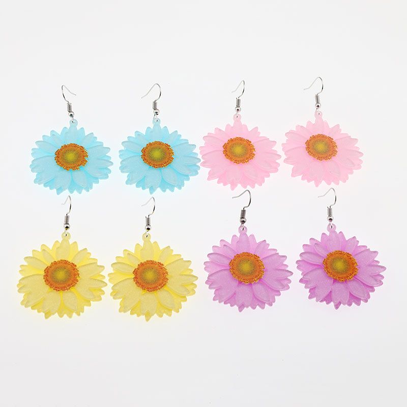 1 Pair Cute Simple Style Flower Arylic Alloy Drop Earrings