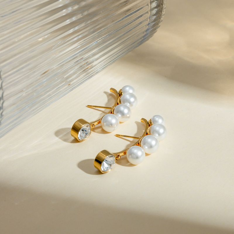 1 Paar IG-Stil Einfacher Stil Geometrisch Inlay Edelstahl 304 Perle Zirkon 18 Karat Vergoldet Tropfenohrringe