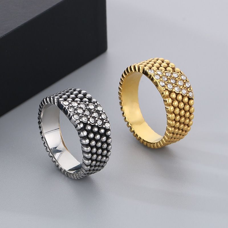 Hip Hop Style Cool Rond Acier Inoxydable 304 Incruster Strass Plaqué Or 18K Hommes Anneaux