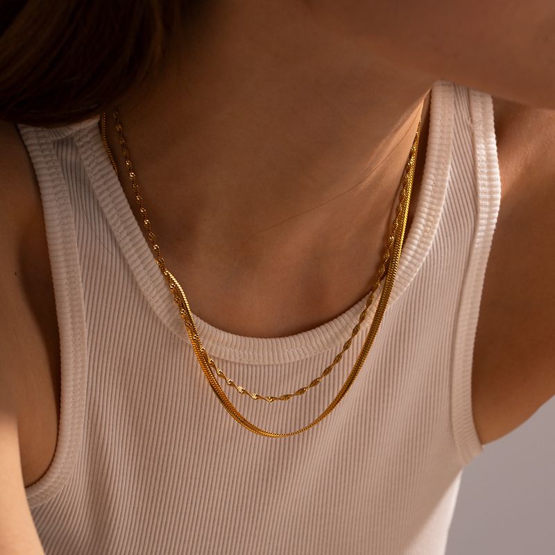 304 Stainless Steel 18K Gold Plated IG Style Simple Style Solid Color Double Layer Necklaces