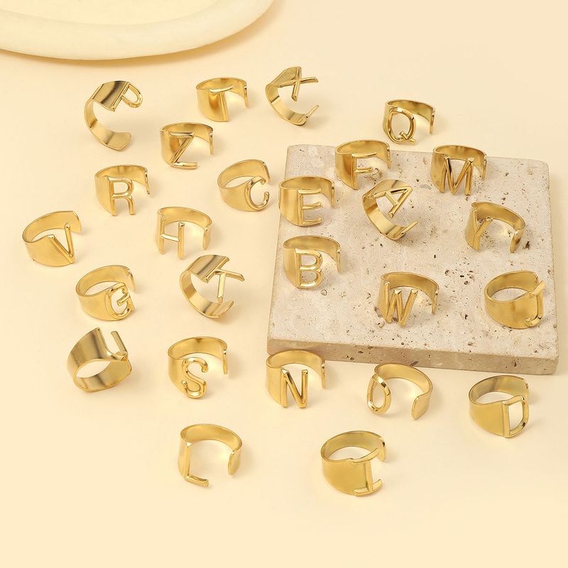 Simple Style Letter Solid Color 201 Stainless Steel Open Rings In Bulk