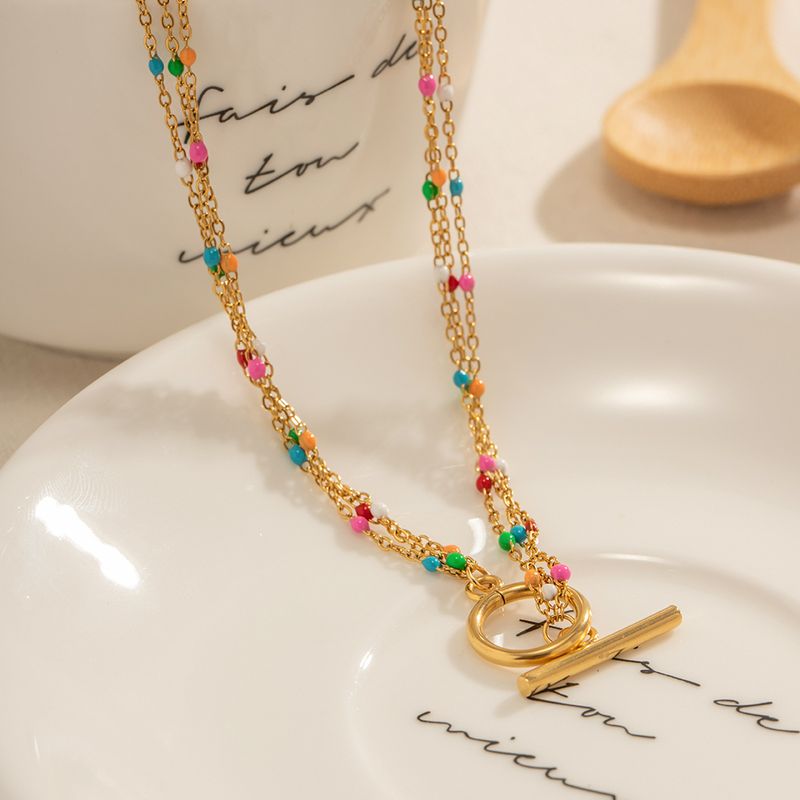 Edelstahl 304 18 Karat Vergoldet IG-Stil Einfacher Stil Knebel Emaille Geometrisch Halskette