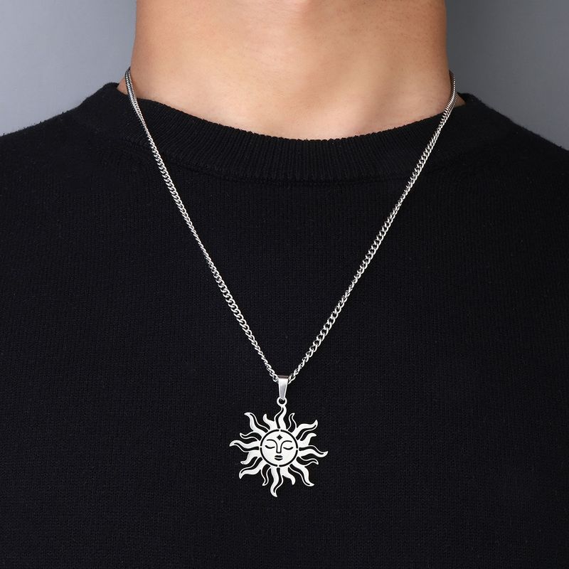 Hip-Hop Sun Smiley Face 201 Stainless Steel Hollow Out Unisex Pendant Necklace