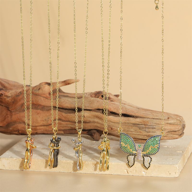 Kupfer 14 Karat Vergoldet Moderner Stil Klassischer Stil Pendeln Inlay Schmetterling Zirkon Halskette Mit Anhänger