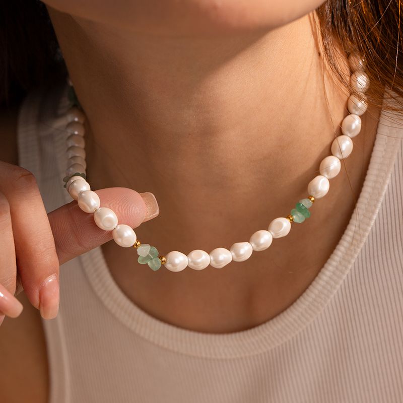 Edelstahl 304 18 Karat Vergoldet IG-Stil Einfacher Stil Perlen Perle Runden Halskette