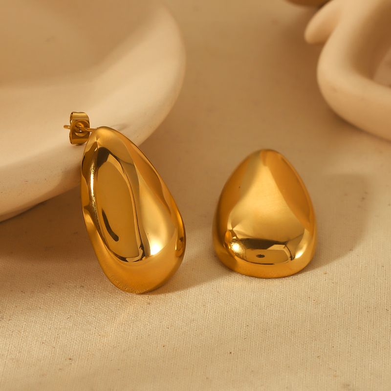1 Pair Glam Exaggerated Oval Polishing Plating 304 Stainless Steel 18K Gold Plated Ear Studs