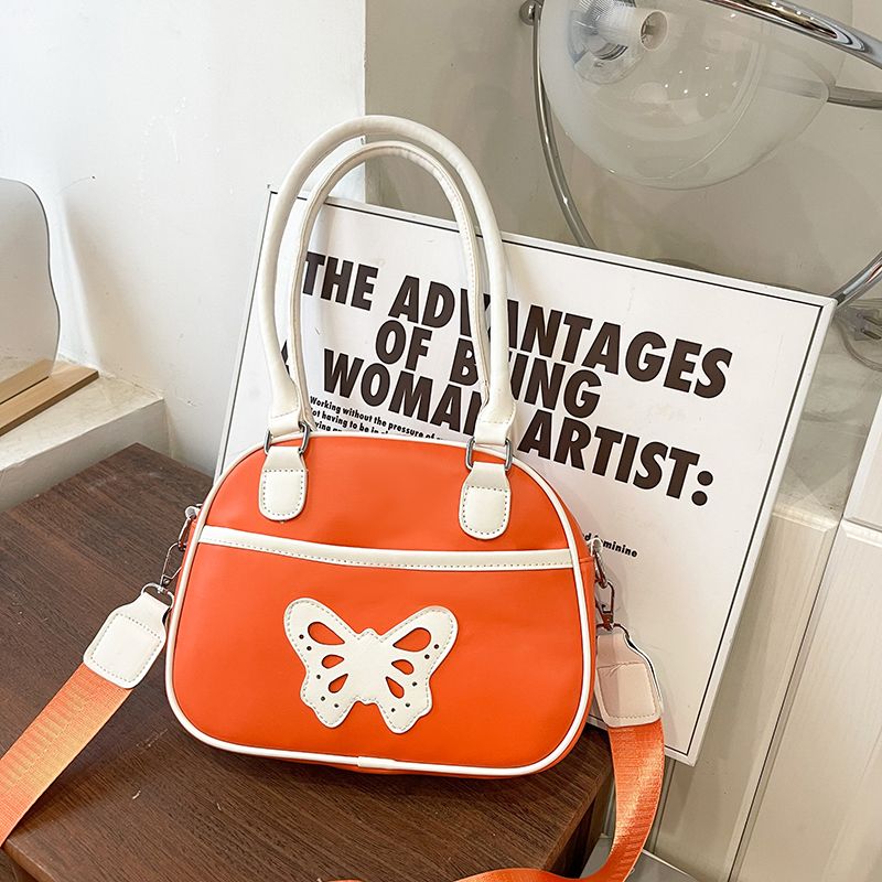 Women's Medium Pu Leather Butterfly Classic Style Sewing Thread Zipper Crossbody Bag