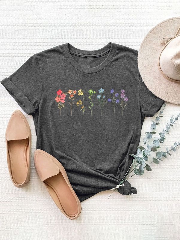 Women's T-shirt Short Sleeve T-Shirts Printing Streetwear Flower