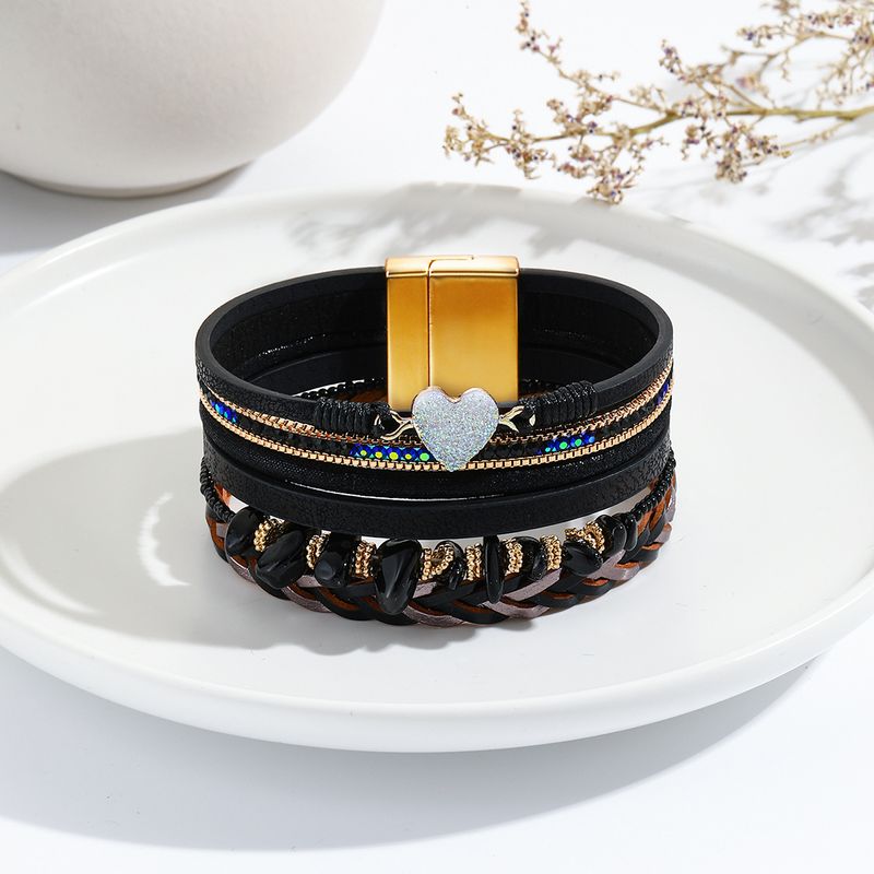 Ethnic Style Classic Style Heart Shape Pu Leather Inlay Rhinestones Women's Bracelets