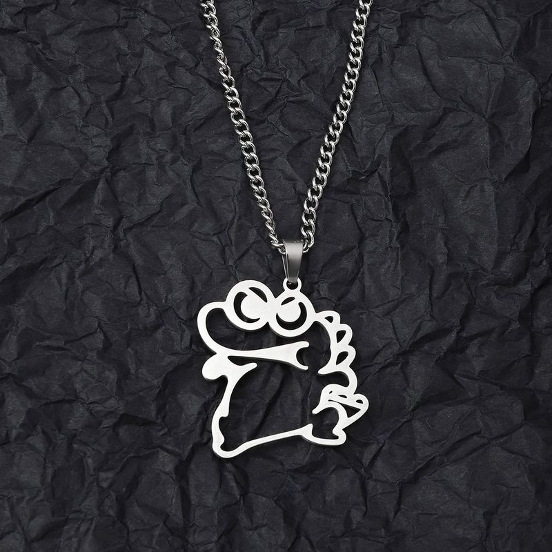 201 Stainless Steel Hip-Hop Hollow Out Dinosaur Pendant Necklace