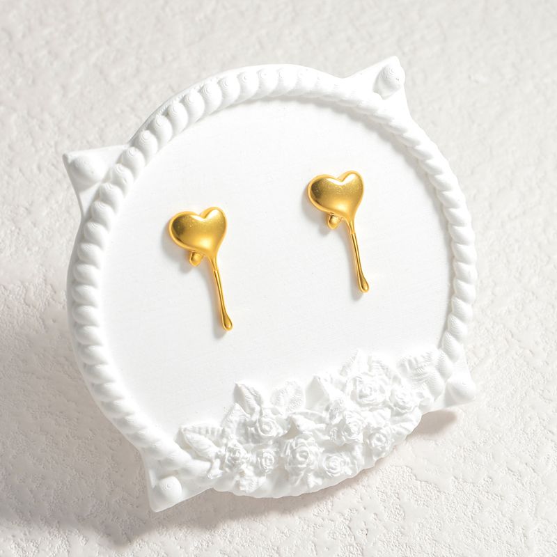 1 Paire Mignon Style Simple Forme De Cœur Acier Inoxydable 304 Plaqué Or 18K Boucles D'Oreilles