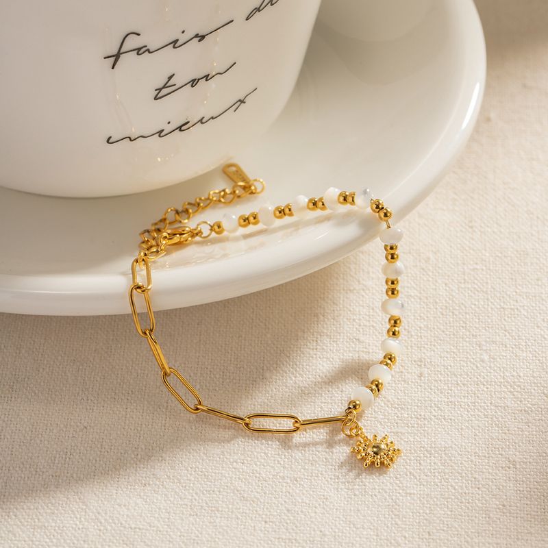 Edelstahl 304 18 Karat Vergoldet IG-Stil Einfacher Stil Perlen Büroklammer Sonne Armbänder