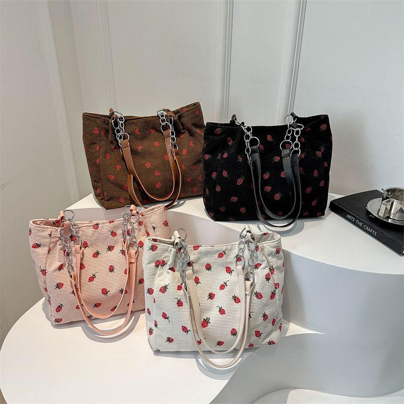 Women's Cute Basic Strawberry Canvas Shopping Bags
