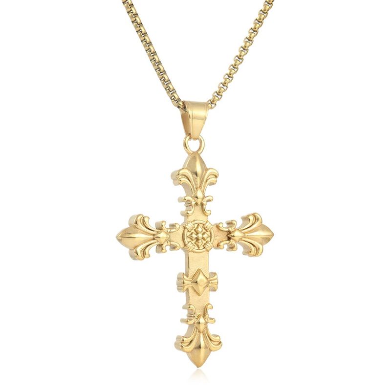 Titanium Steel Retro Plating Cross Necklace