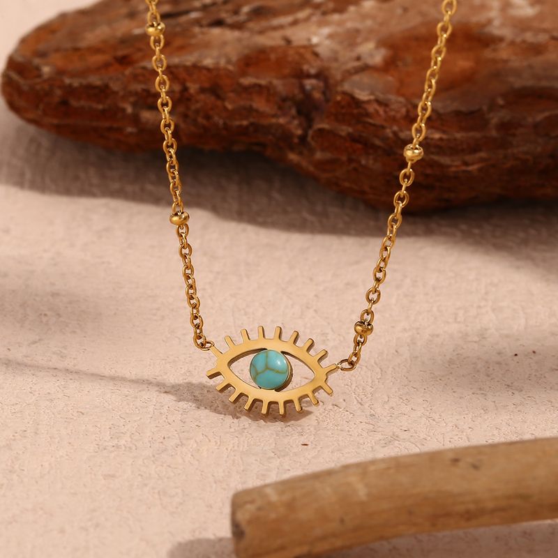 304 Stainless Steel 18K Gold Plated Vintage Style Simple Style Classic Style Plating Hollow Out Inlay Devil's Eye Turquoise Necklace
