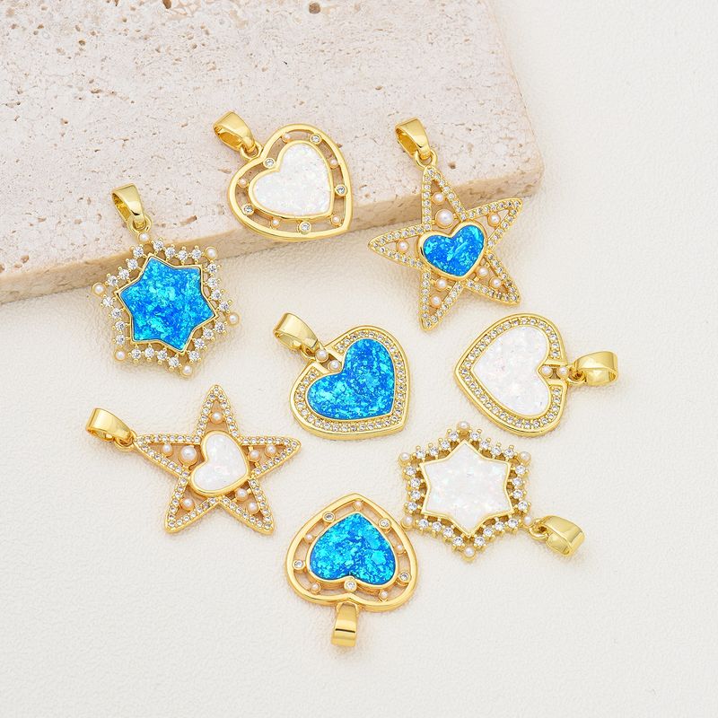 1 Piece 19 * 20mm 19 * 24mm 24*26mm Copper Shell Zircon 18K Gold Plated Star Heart Shape Polished Pendant