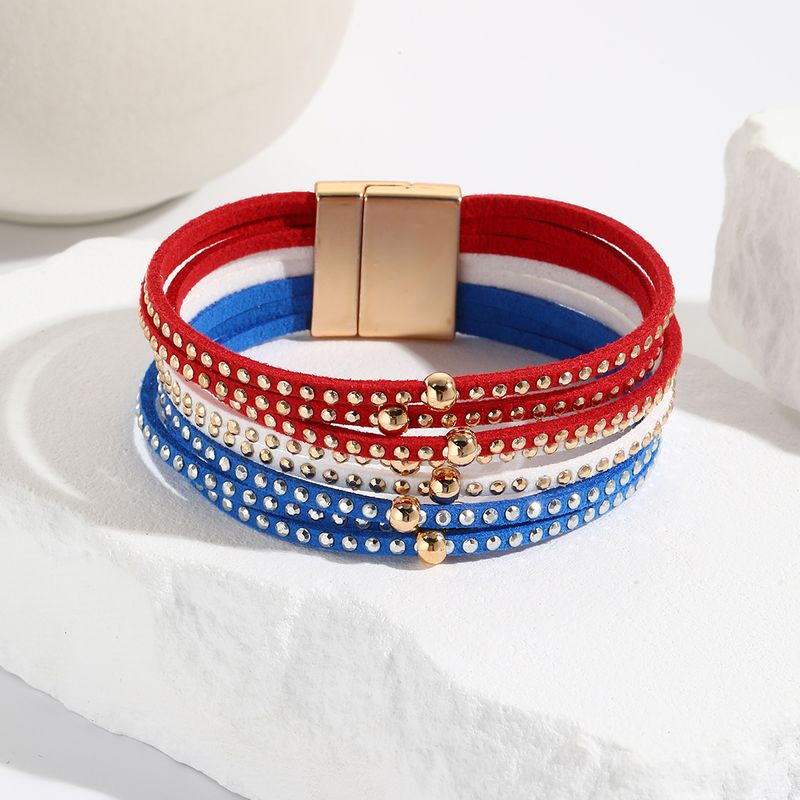Ethnic Style Classic Style Circle American Flag Pu Leather Plating Women's Bangle