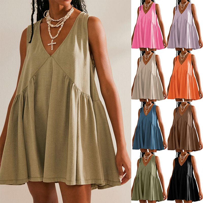 Women's Regular Dress Streetwear V Neck Sleeveless Solid Color Knee-Length Holiday Daily