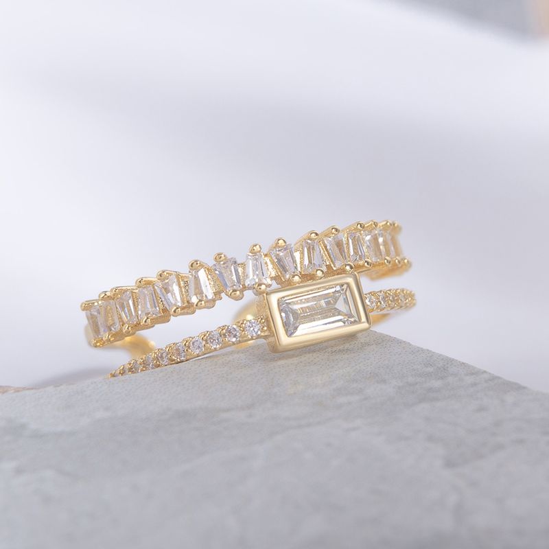 Kupfer 18 Karat Vergoldet Versilbert IG-Stil Einfacher Stil Knebel Aushöhlen Inlay Geometrisch Perle Hülse Zirkon Offener Ring