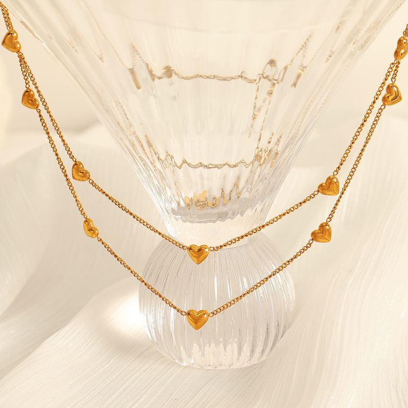 Titanium Steel 18K Gold Plated Elegant Simple Style Classic Style Plating Heart Shape Bracelets Necklace