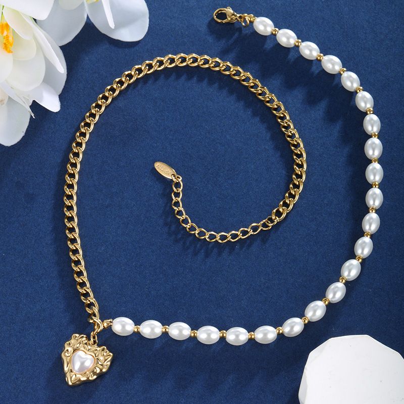 Edelstahl 304 18 Karat Vergoldet Retro XUPING Perlen Überzug Inlay Herzform Künstliche Perlen Halskette Mit Anhänger
