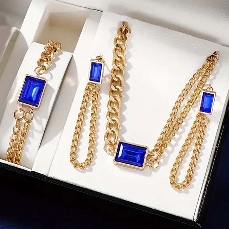 Elegant Vintage Style Lady Square Artificial Crystal Artificial Diamond Alloy Wholesale Jewelry Set