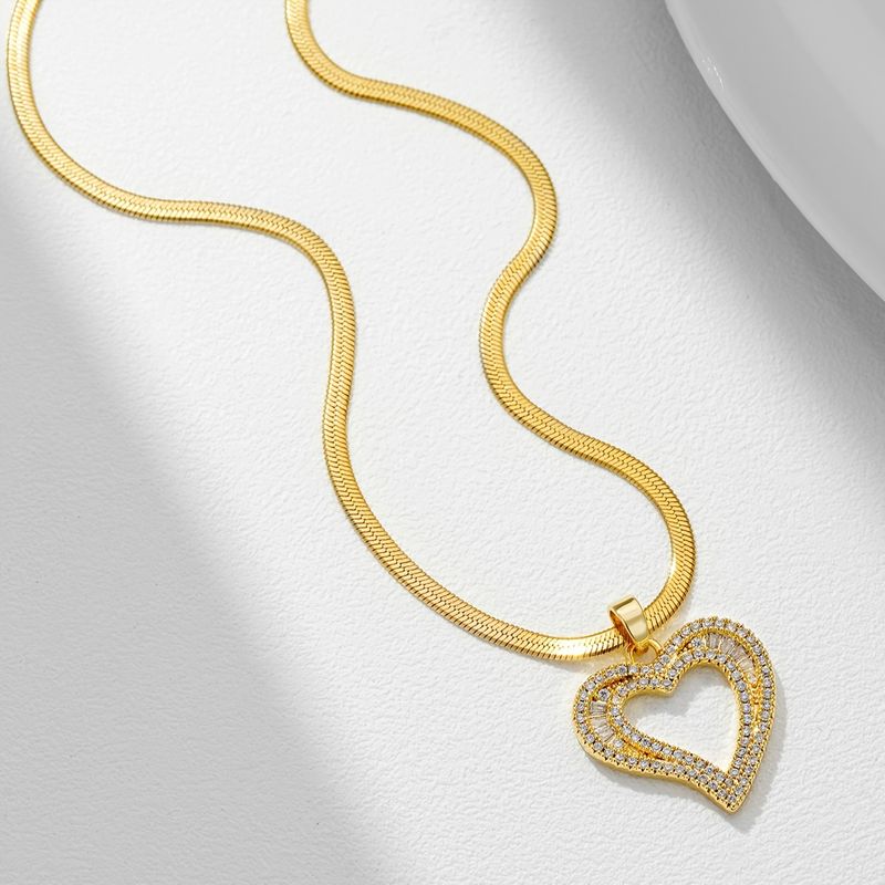 Kupfer Einfacher Stil Klassischer Stil Inlay Herzform Zirkon Halskette Mit Anhänger
