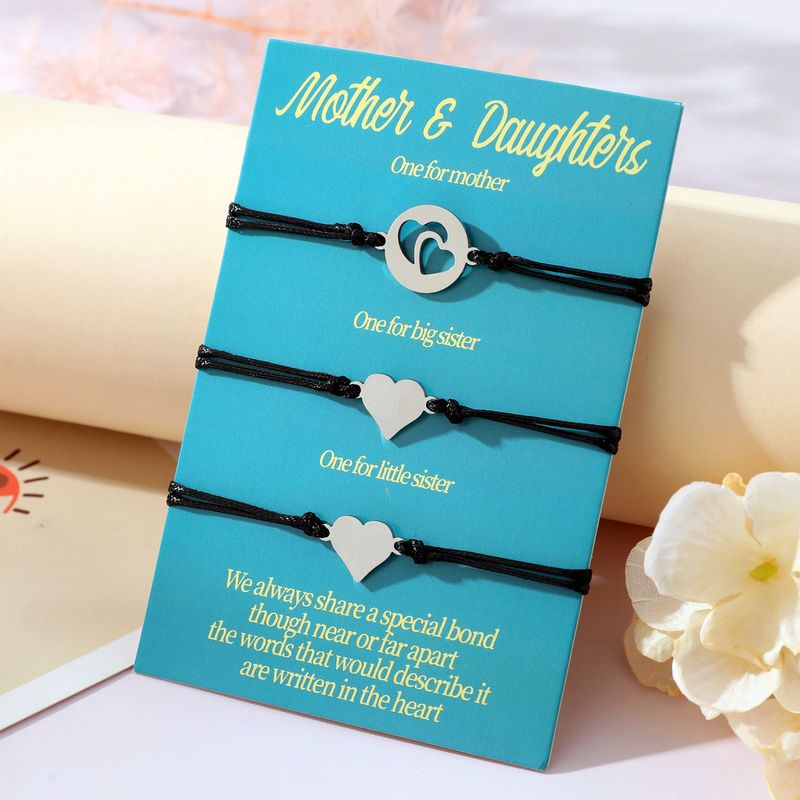 Simple Style Commute Double Heart Heart Shape 304 Stainless Steel Rope Polishing Mother'S Day Women's Drawstring Bracelets