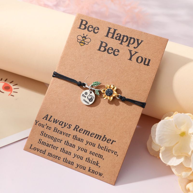 Süß Süss Sonnenblume Biene Edelstahl 304 CCB Legierung Emaille Carving Muttertag Frau Kordelzug Armbänder