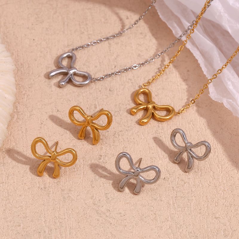 304 Stainless Steel 18K Gold Plated Sweet Simple Style Classic Style Plating Bow Knot Earrings Necklace