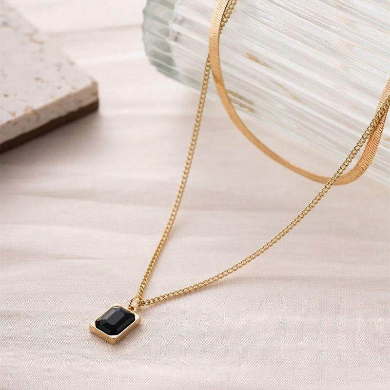 Wholesale Jewelry Simple Style Classic Style Square Alloy Glass 14K Gold Plated Inlay Layered Necklaces