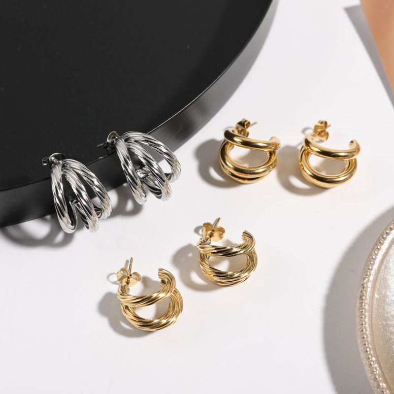 1 Pair Casual Elegant Geometric 304 Stainless Steel 18K Gold Plated Hoop Earrings