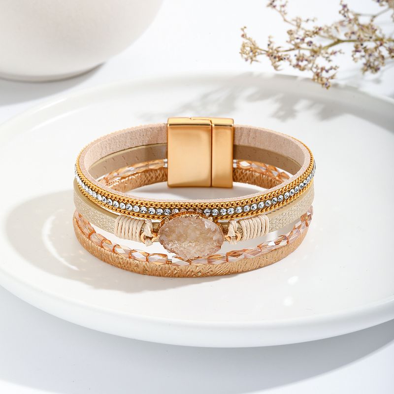 Style Moderne Style Classique Géométrique Faux Cuir Perlé Incruster Cristal Artificiel Zircon Femmes Bracelet