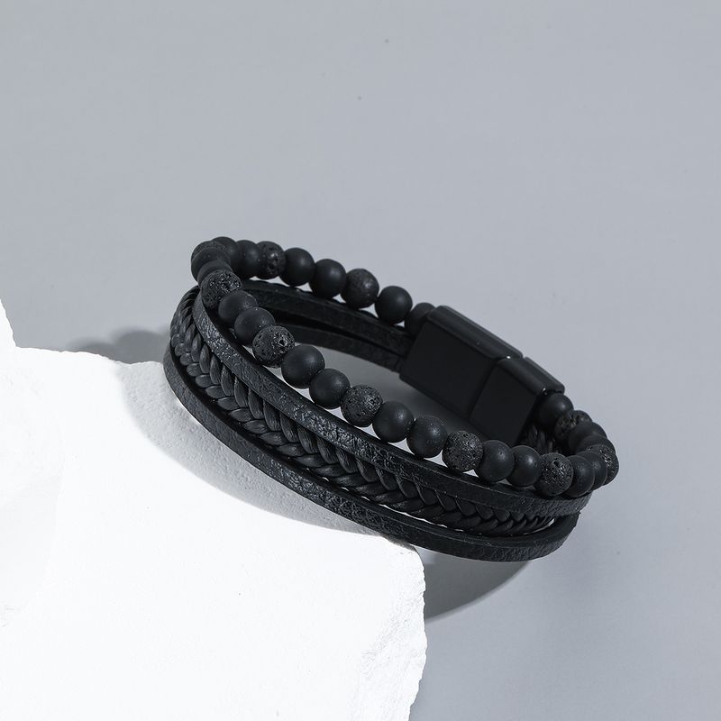 Simple Style Geometric Pu Leather Beaded Men's Bracelets