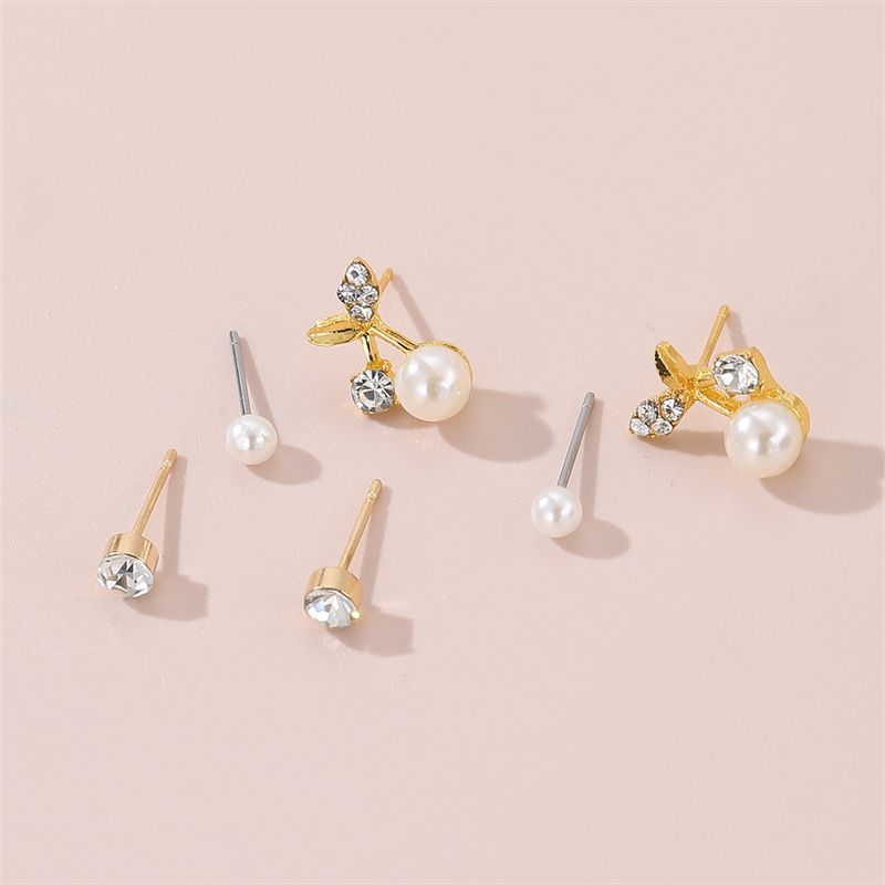 1 Set IG Style Elegant Sweet Heart Shape Flower Bow Knot Inlay Sterling Silver Artificial Pearls Zircon Ear Studs