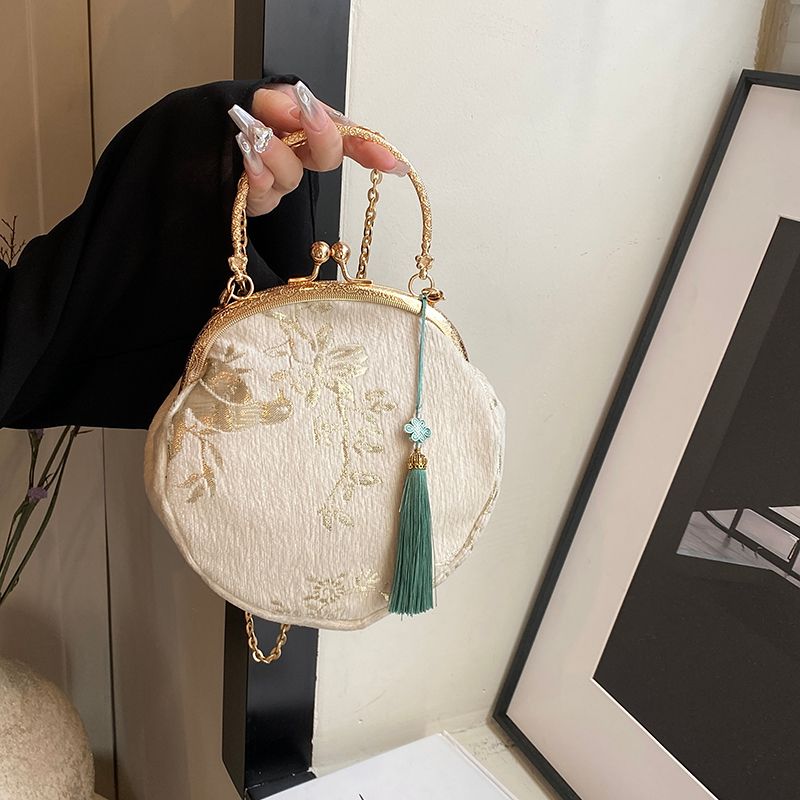 Women's Medium Cloth Solid Color Elegant Vintage Style Sewing Thread Lock Clasp Crossbody Bag