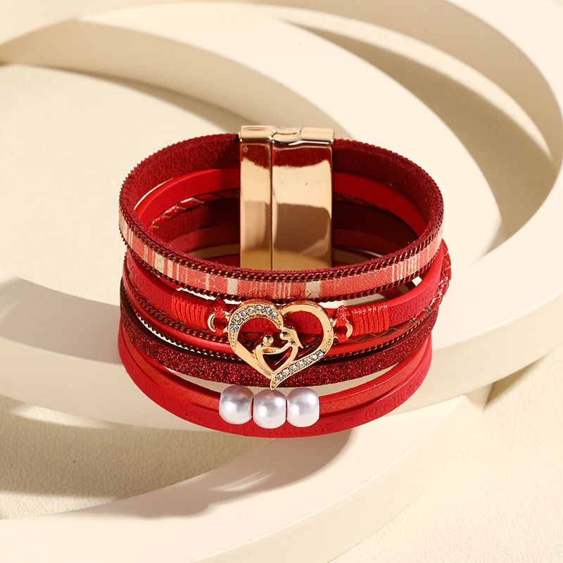 Estilo Simple Forma De Corazón Cuero Sintético En Capas Mujeres Brazalete