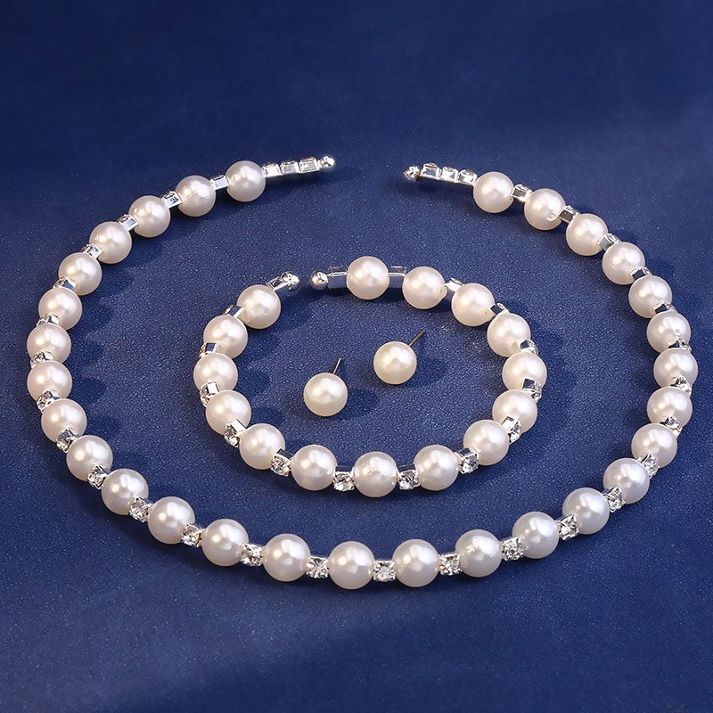 Elegant Lady Geometric Alloy Plastic Inlay Artificial Pearls Rhinestones Women's Jewelry Set