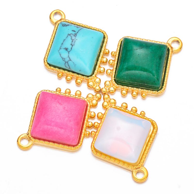 French Retro Style Colorful Stainless Steel Square Natural Stone Pendant Jewelry Accessories Diy Earrings Bracelet Accessories