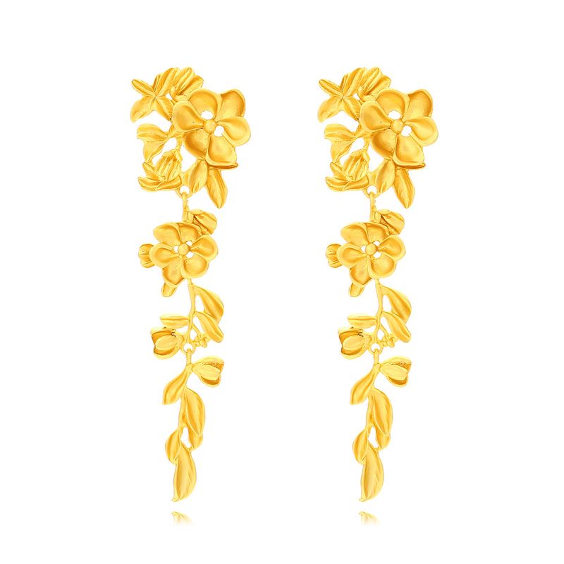 1 Pair IG Style Sweet Leaf Flower Plating Zinc Alloy Drop Earrings