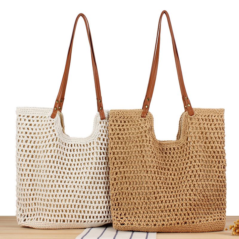 Women's Vacation Beach Solid Color Cotton Shopping Bags