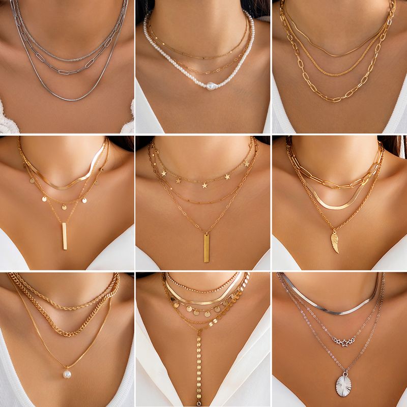 Wholesale Jewelry Lady Modern Style Classic Style Geometric Alloy Iron Copper Artificial Pearls Plating Inlay Pendant Necklace
