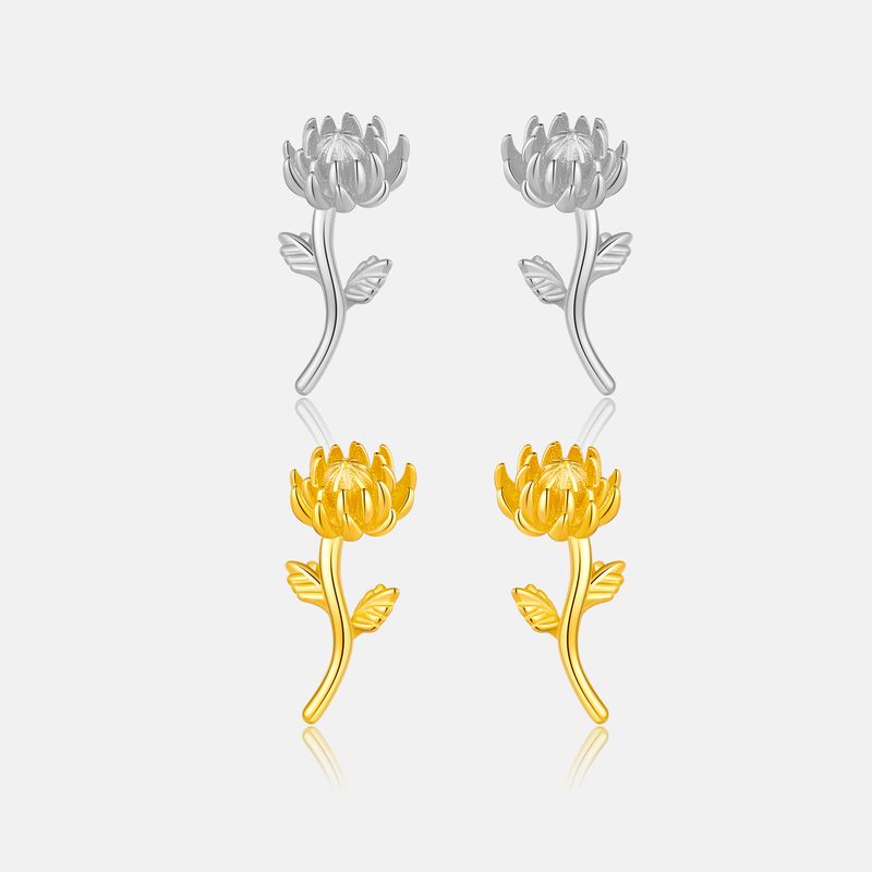 1 Pair Retro Sweet Flower Sterling Silver 18K Gold Plated Ear Studs