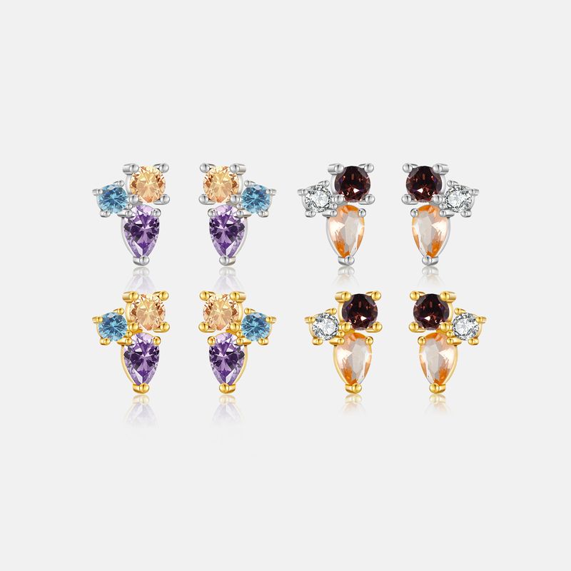 1 Pair Simple Style Shiny Round Water Droplets Plating Inlay Sterling Silver Zircon 18K Gold Plated Ear Studs