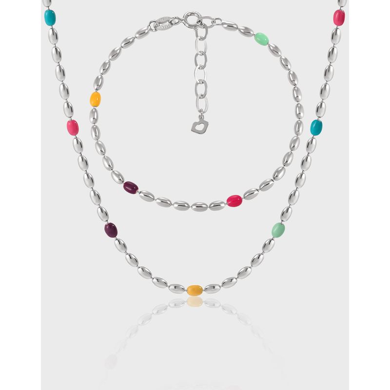 Einfacher Stil Klassischer Stil Farbblock Sterling Silber Perlen Frau Armbänder Halskette