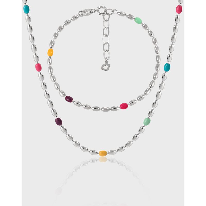 Simple Style Classic Style Color Block Sterling Silver Beaded Women's Bracelets Necklace