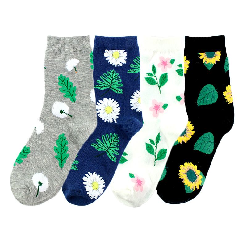 Frau Pastoral Blätter Blume Baumwolle Crew Socken Ein Paar