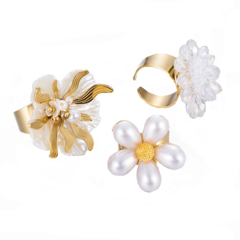 Estilo Simple Estilo Clásico Flor Acero Inoxidable 304 Perla Anillos Al Mayoreo