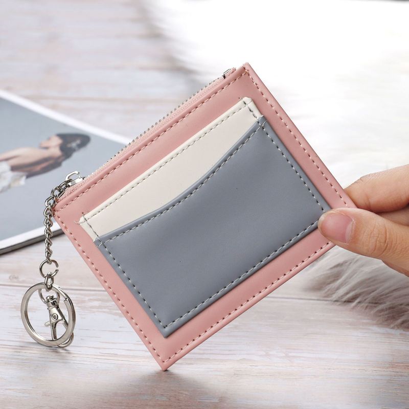 Women's Color Block Pu Leather Zipper Wallets