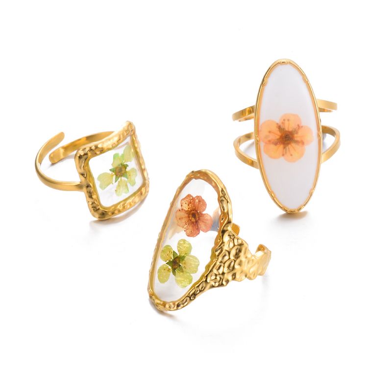 Estilo Simple Estilo Clásico Flor Acero Inoxidable 304 Chapado En Oro Anillos Al Mayoreo